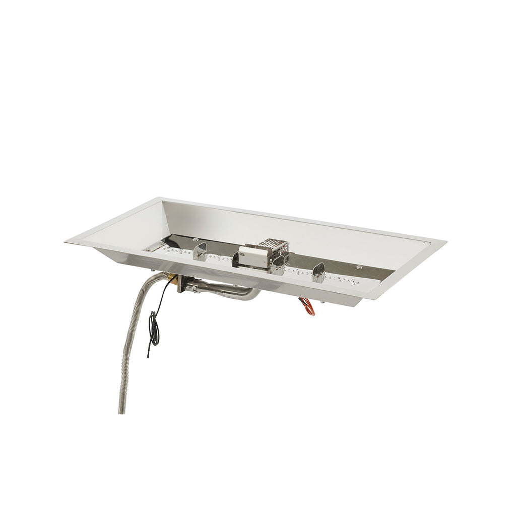 Linear fire pit burner kit with stainless tray and spark ignition valve