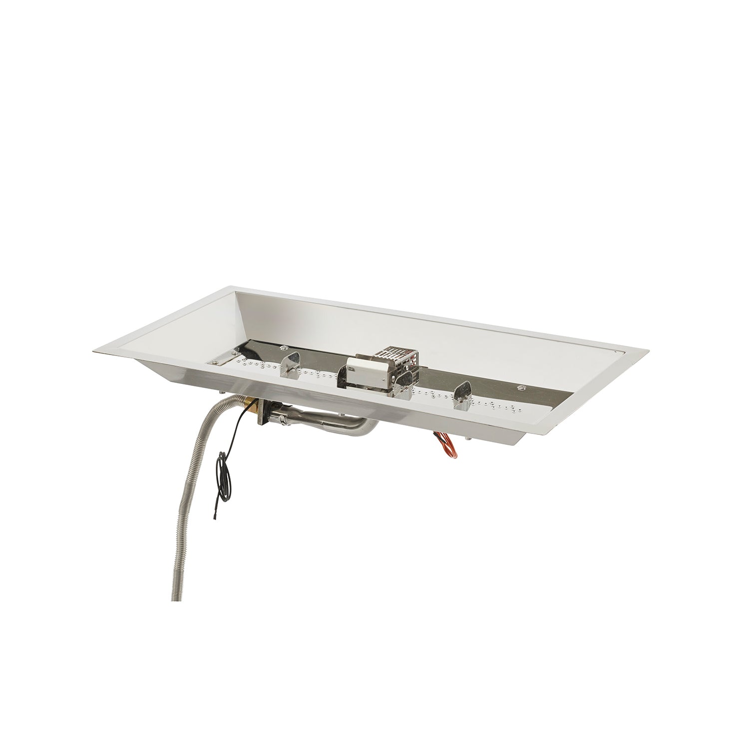 Linear fire pit burner kit with stainless tray and spark ignition valve