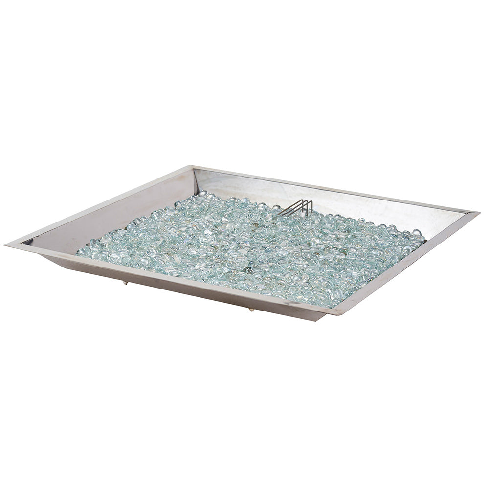 Square stainless steel gas burner bowl pan with glass crystal rocks