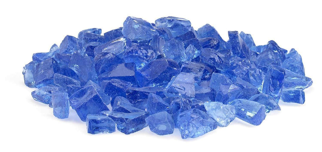 Light blue recycled fire pit glass chunks, flat and jagged shapes