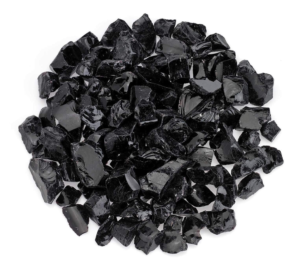 Onyx black recycled fire glass chunks for fire pits, 3/4-inch pieces