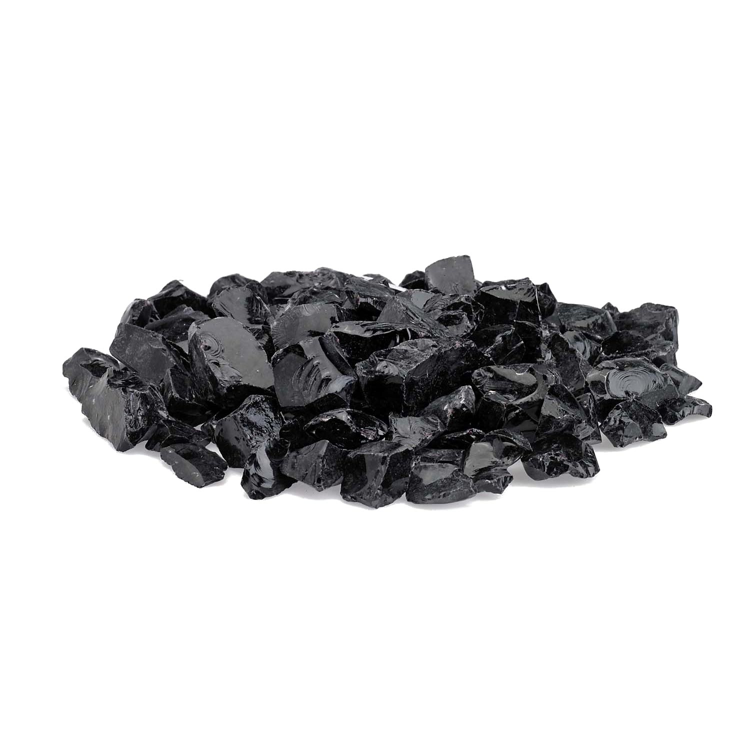 Black recycled fire glass chunks, uneven 3/4-inch pieces for fire pits
