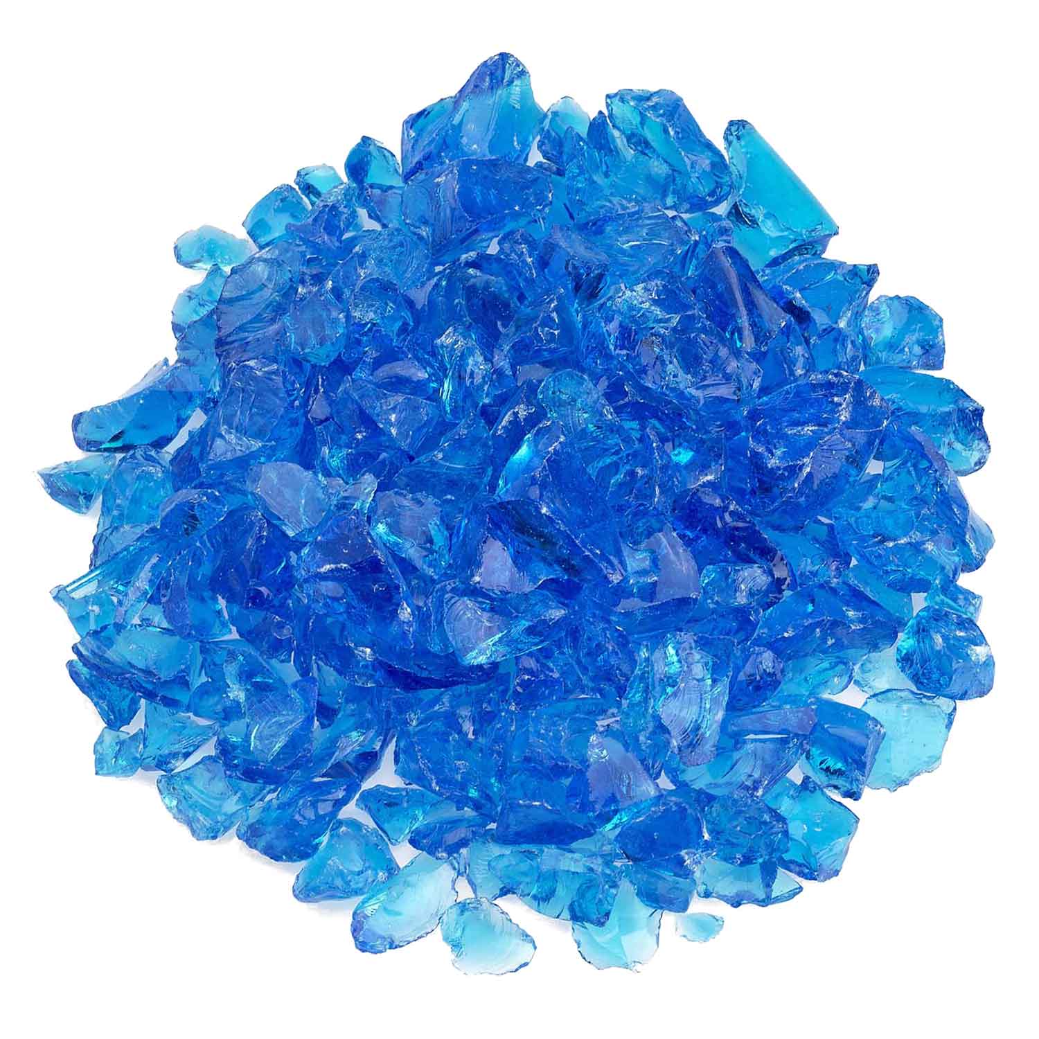 Turquoise recycled glass fire pit chunks, assorted jagged pieces