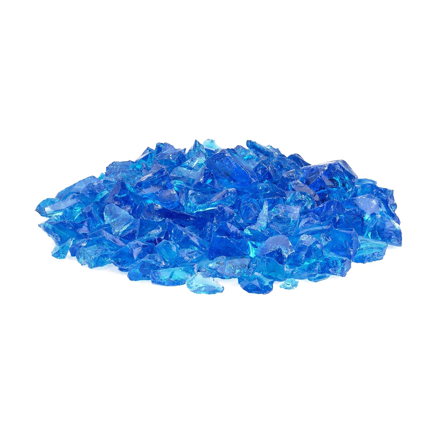 Turquoise recycled glass fire pit chunks, flat pile of jagged pieces