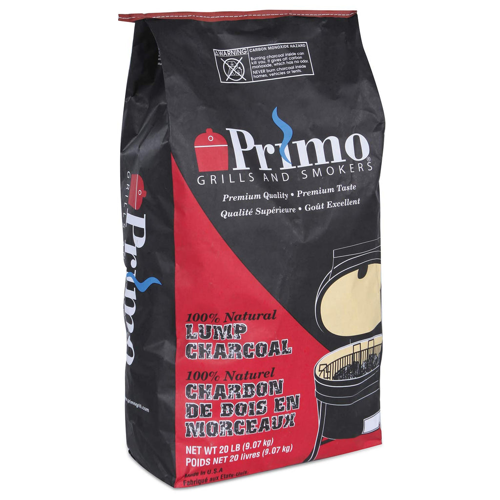 Natural lump charcoal bag by Primo Grills and Smokers, dark charcoal