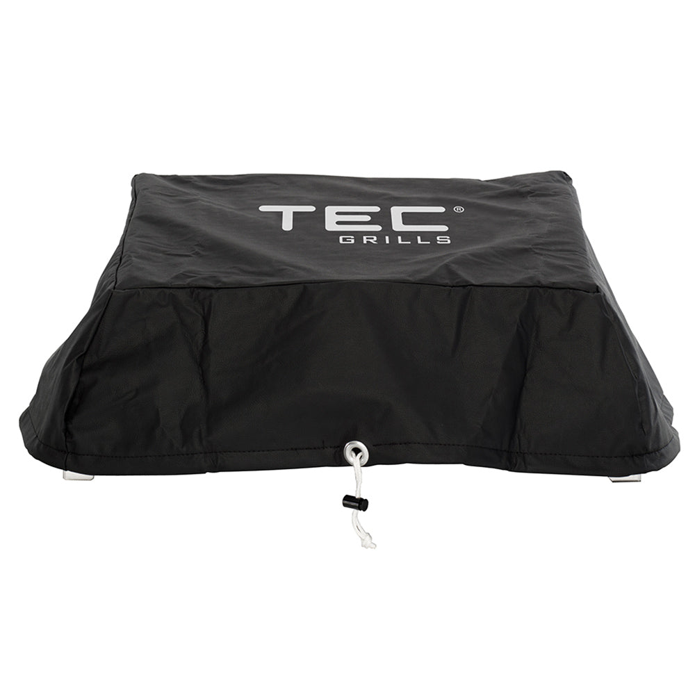 Black TEC Grill cover with logo and front drawstring tie