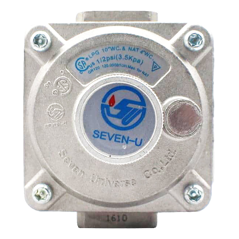 Coyote inline propane regulator with metal housing and safety label
