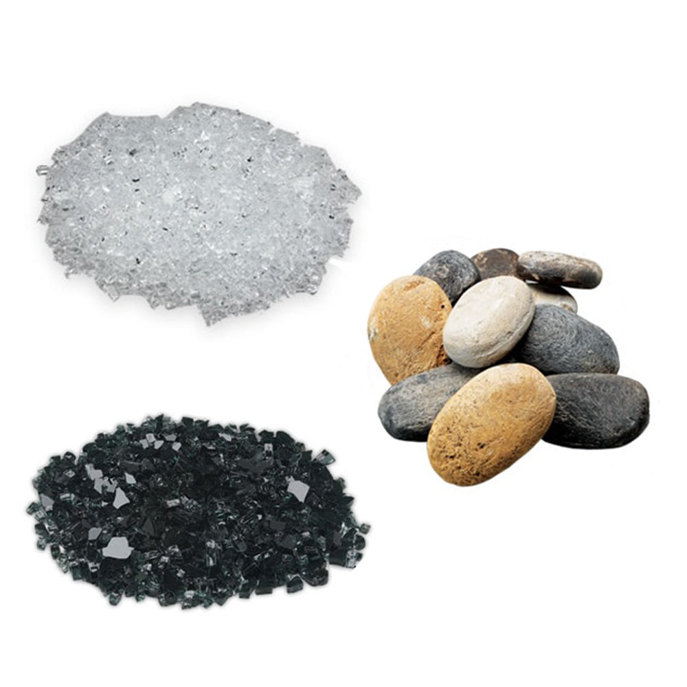 Majestic conversion kit contents with silver glass media and natural stone pieces
