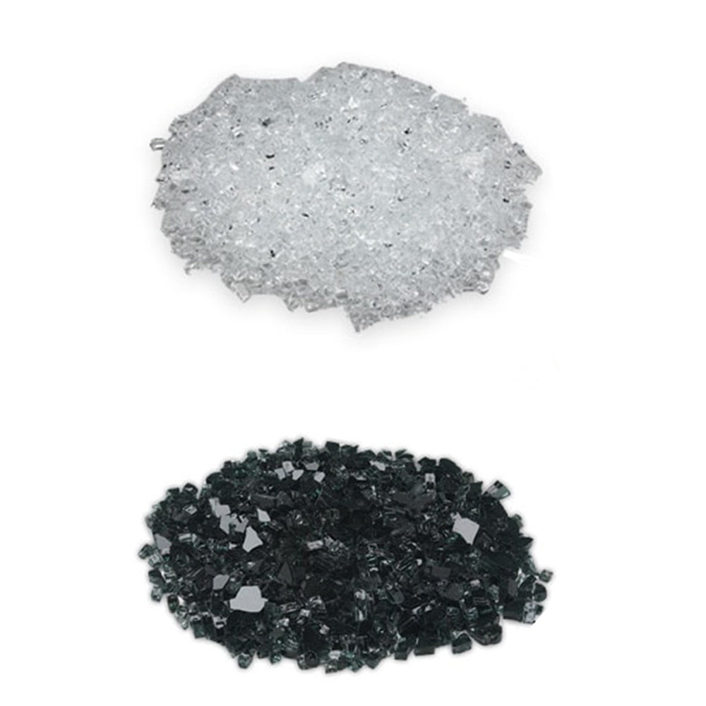 Glass media conversion kit with dark and light crushed glass pieces.