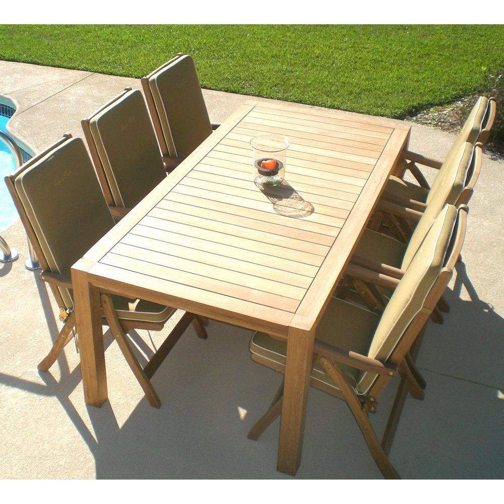 Teak patio dining table with slatted tabletop