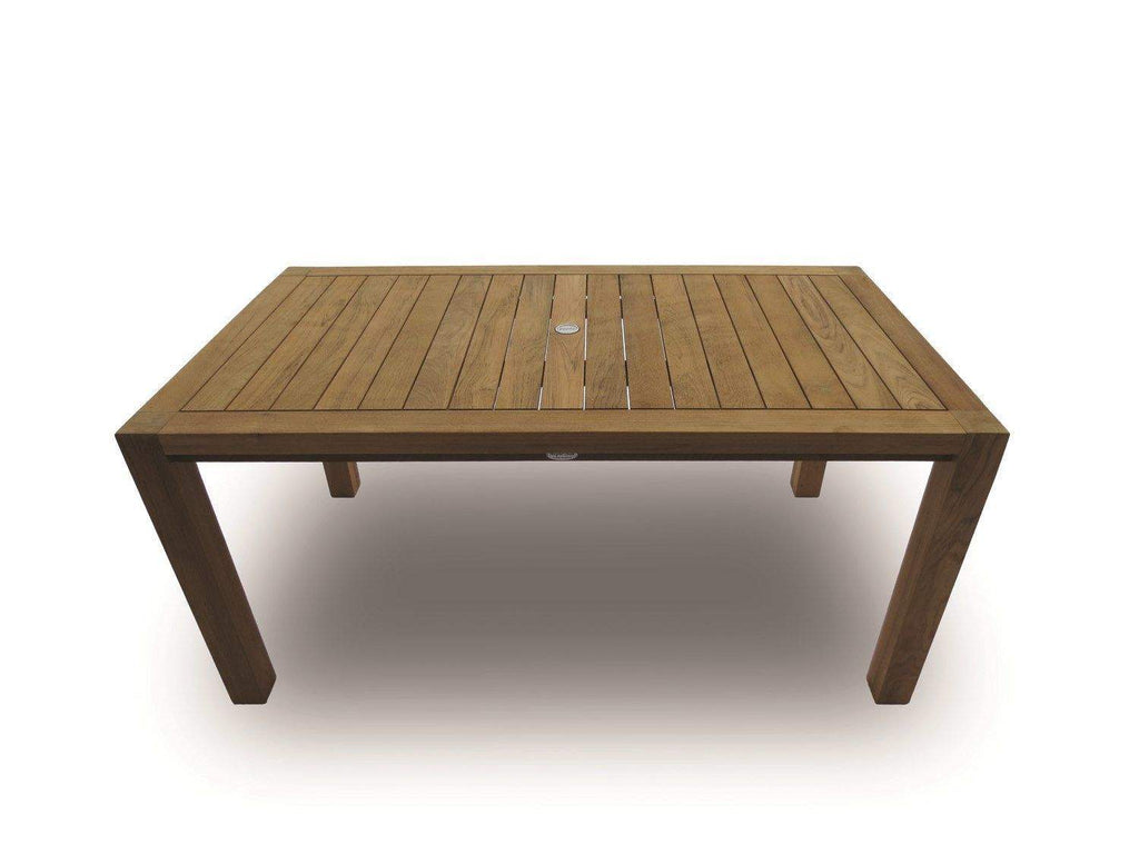 Teak patio table with slatted top and rectangular frame