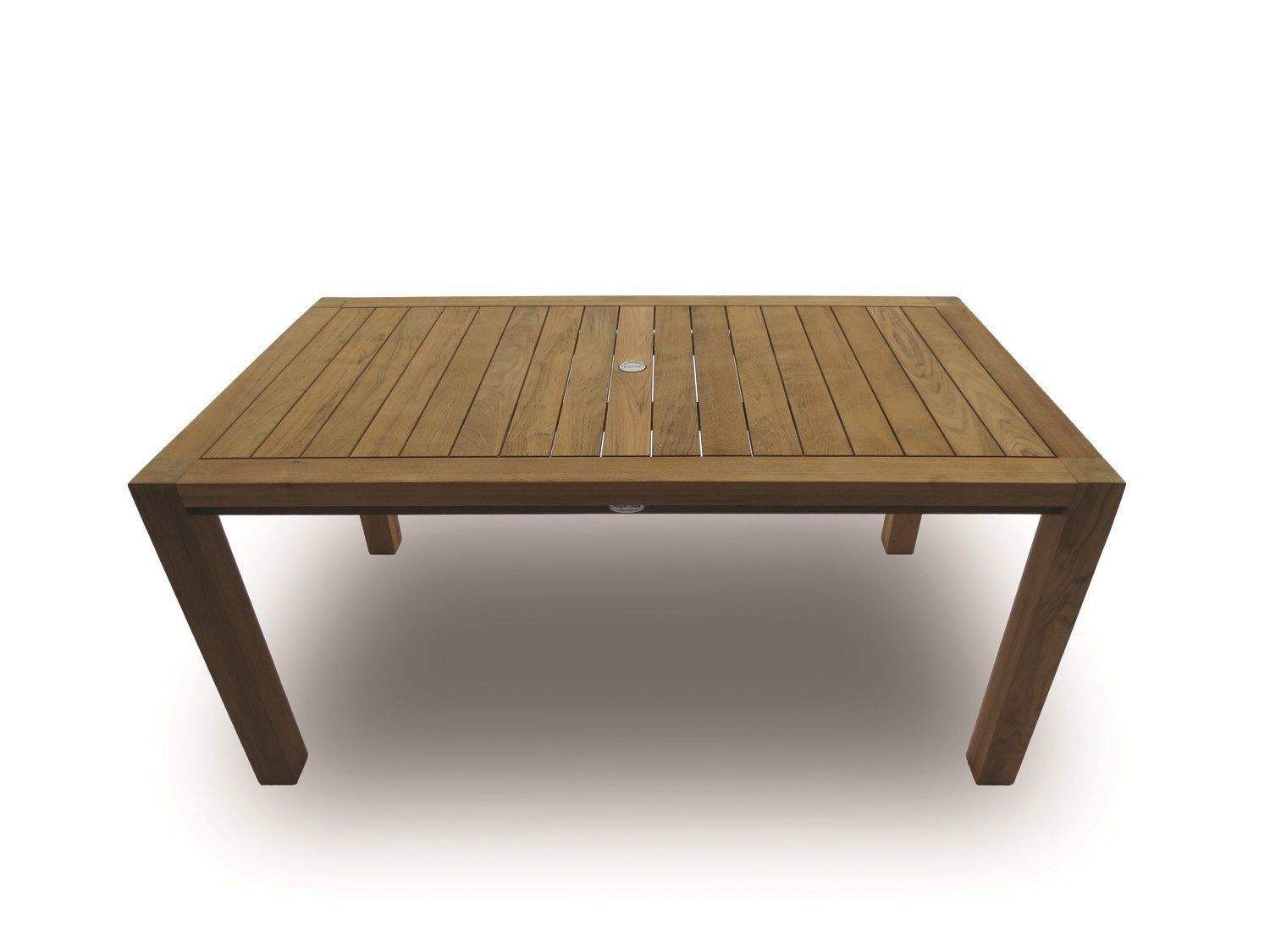Teak patio table with slatted top and rectangular frame
