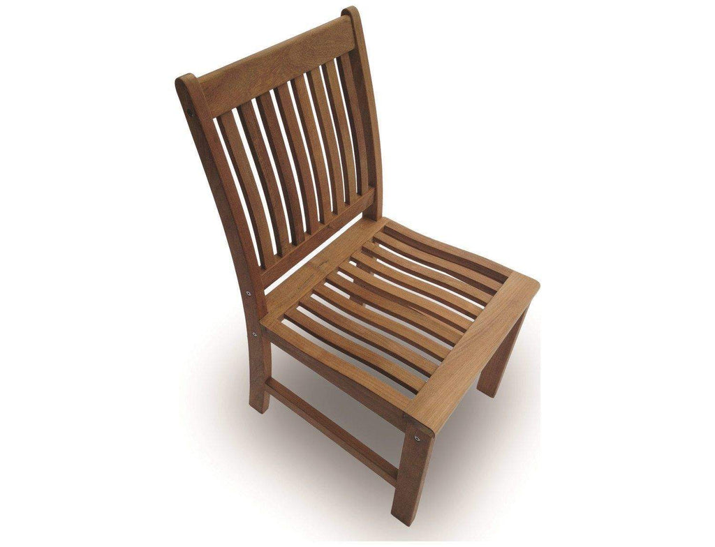 Teak side chair with slatted backrest and seat, curved armrests