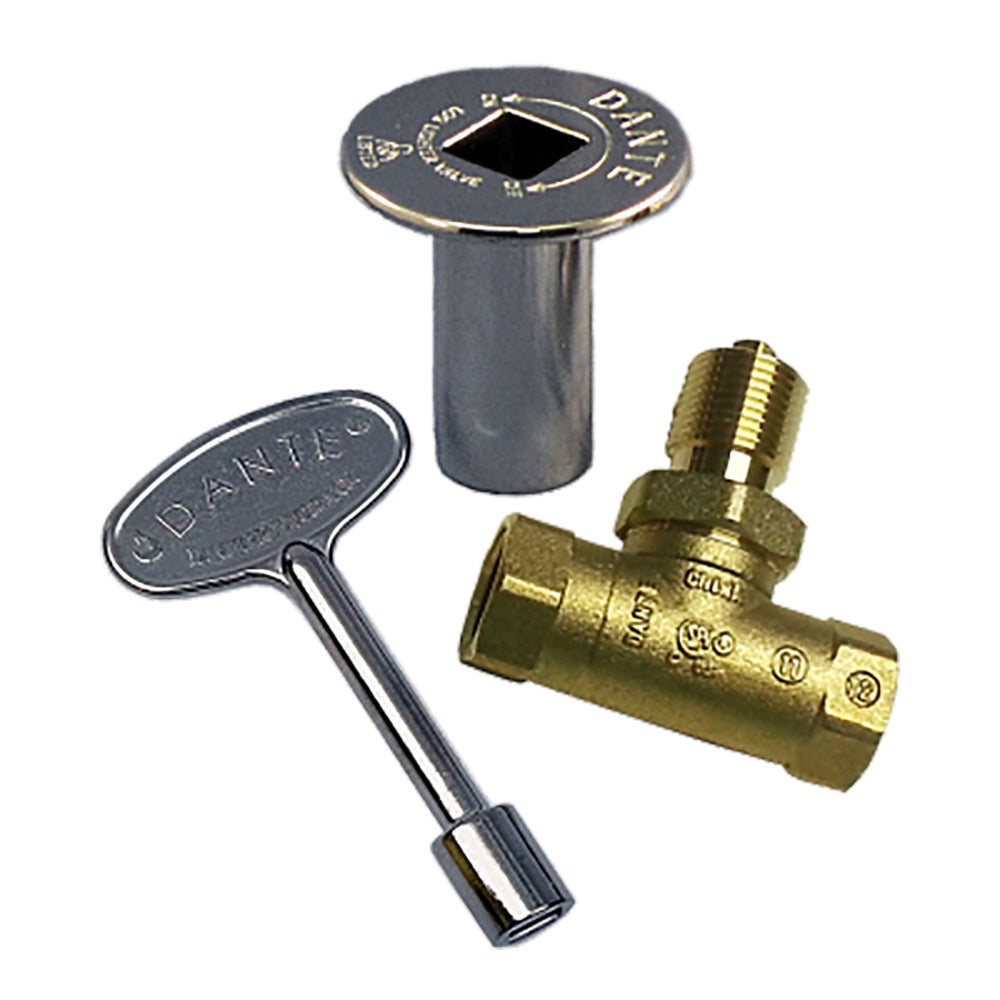Gas ball valve kit with straight brass valve body, chrome quarter-turn handle and cap