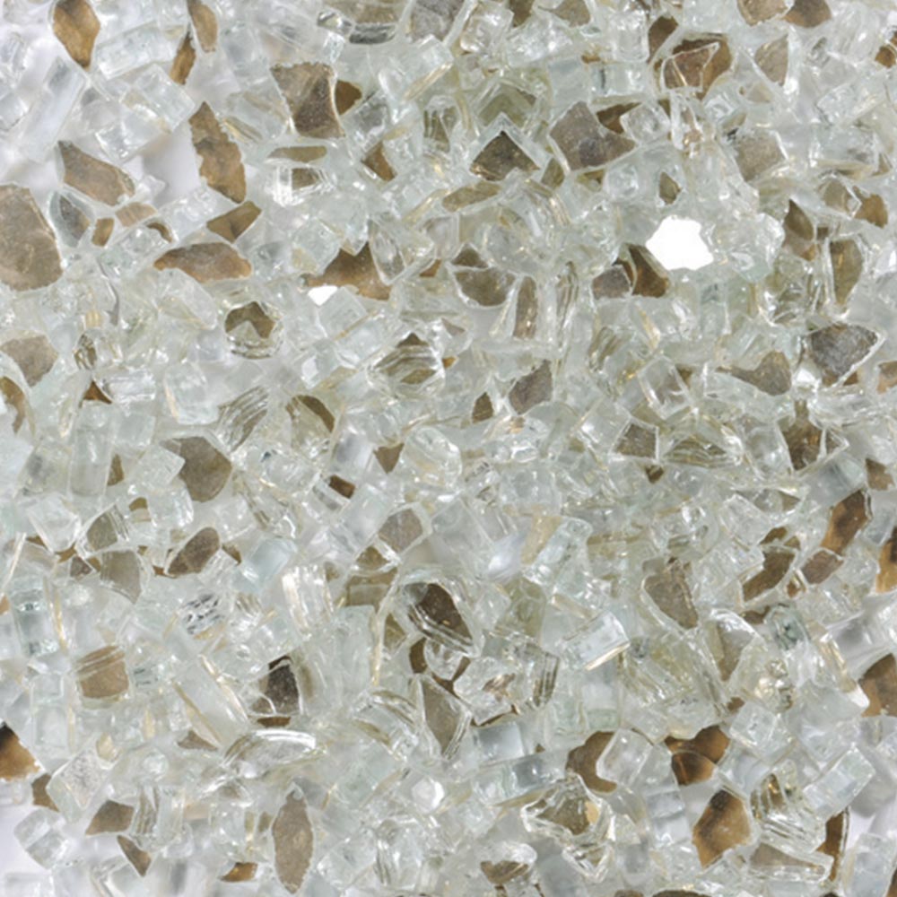 Decorative platinum fire glass shards, clear and slightly frosted pieces