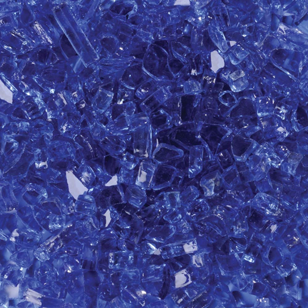 Blue reflective fire glass shards, decorative fire pit glass pieces