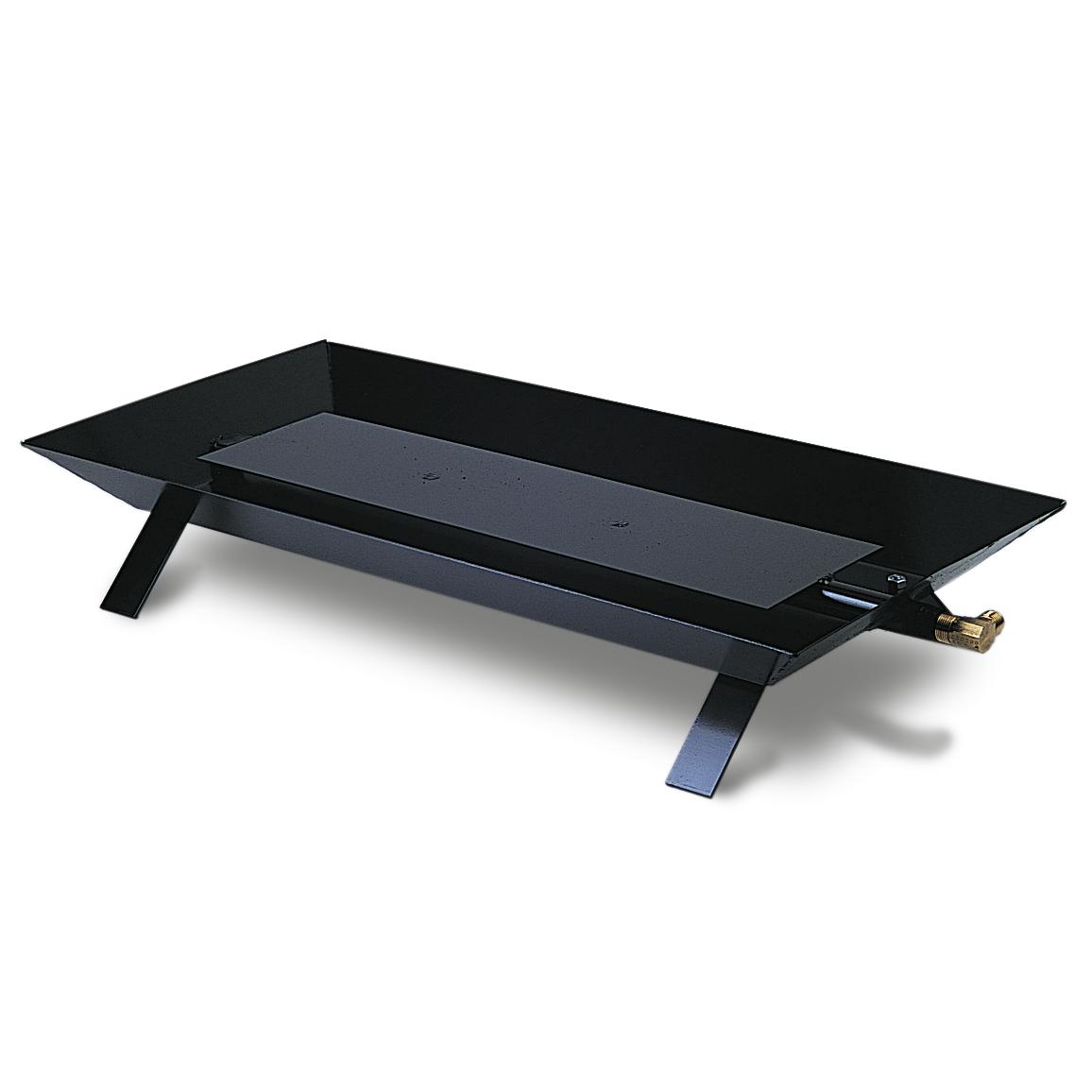 Black dual face burner assembly with support legs and side gas connection