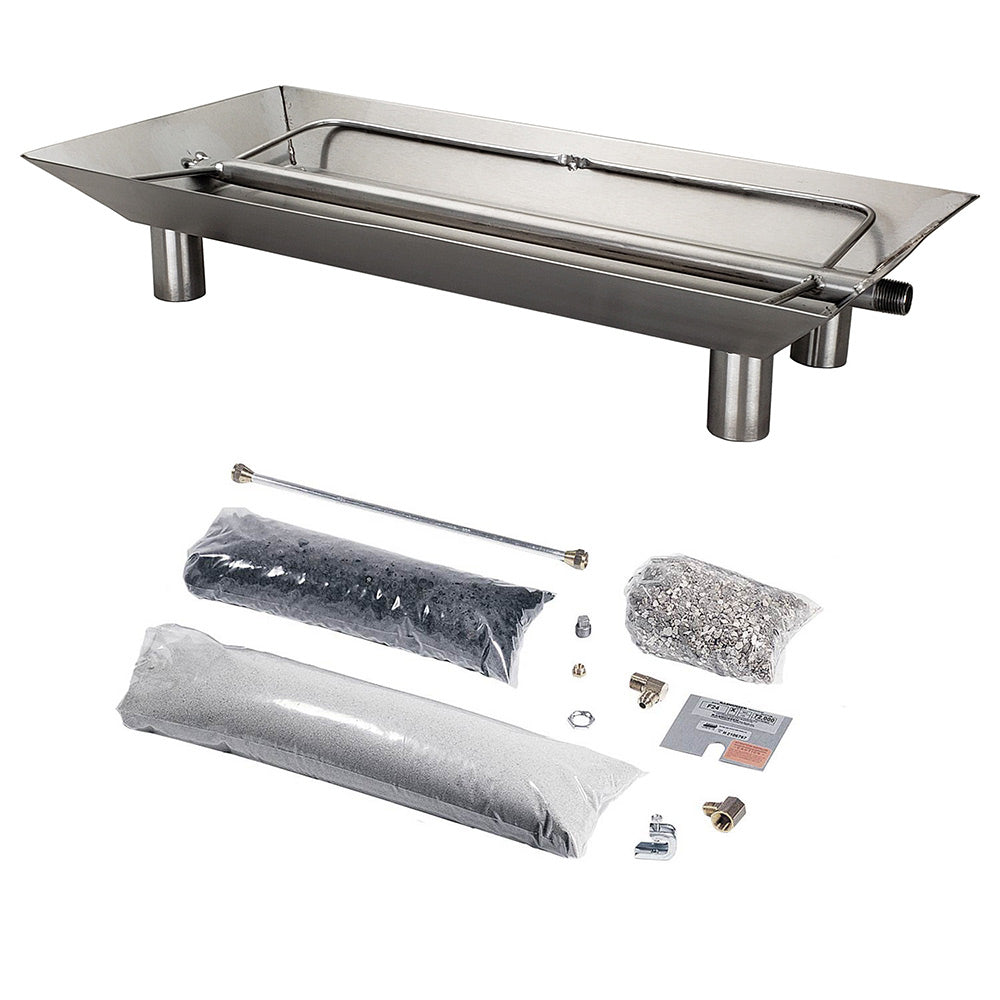 Vented fireplace burner kit with round legs, metal pan and hardware