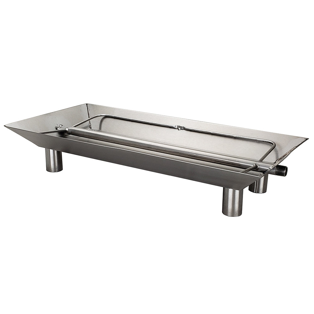 Rectangular stainless steel vented burner pan with four support legs