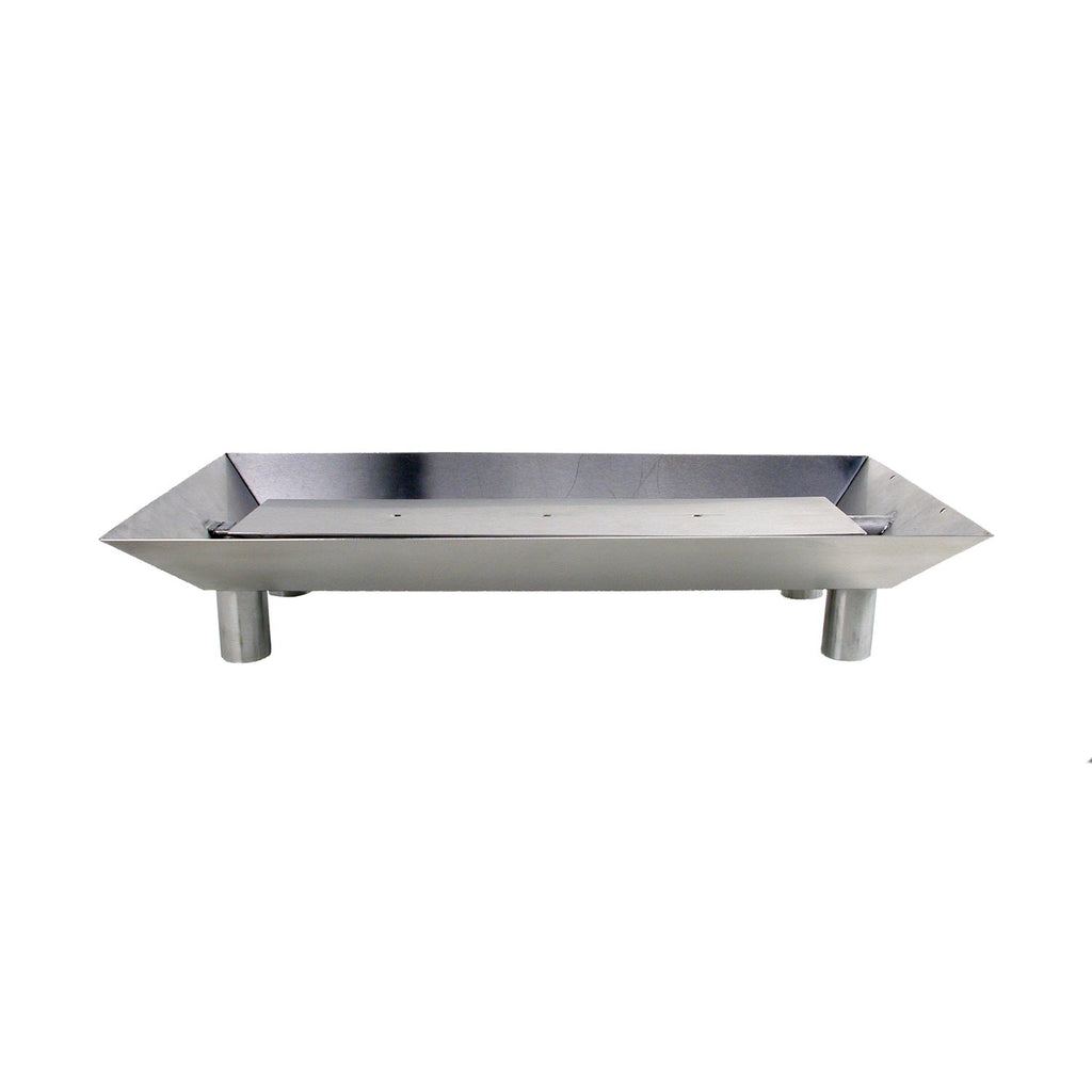 Vented burner insert base with four legs and open stainless steel firebox tray