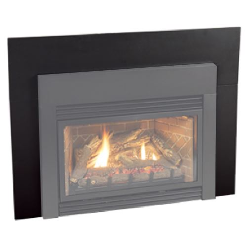 3-piece steel fireplace frame with matte black surround and gray firebox opening