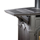 Cast iron stove shelf kit with vented top and decorative arched support, dark finish