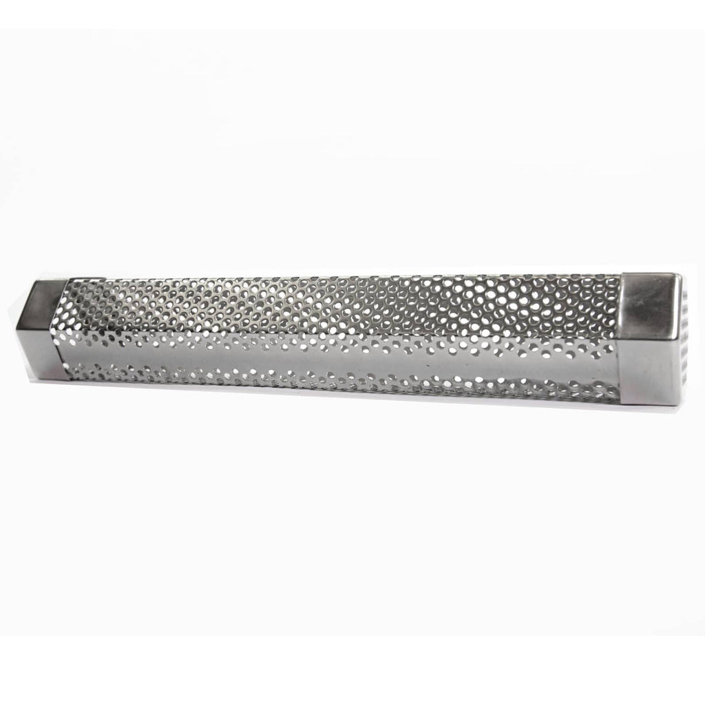Stainless steel pellet grill smoker tube with perforated mesh body