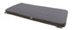 Gray bench cushion with rounded shape and corner ties