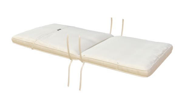 Fullback rocker chair cushion in white with tuft seam and corner ties