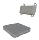 Gray outdoor seat cushion with matching rectangular backrest cushion, tied corners