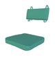 Green outdoor seat cushion with matching rectangular backrest cushion, tied corners