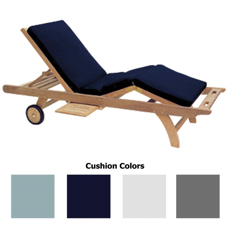 Sun bed cushion color swatches: teal, navy, white, and gray