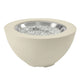 Cream bowl gas fire pit with clear glass fire media in stainless ring