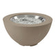 Latte-brown bowl gas fire pit with clear glass fire media in stainless ring