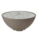Gas fire pit with bronze-tan bowl and sparkling stone burner surface