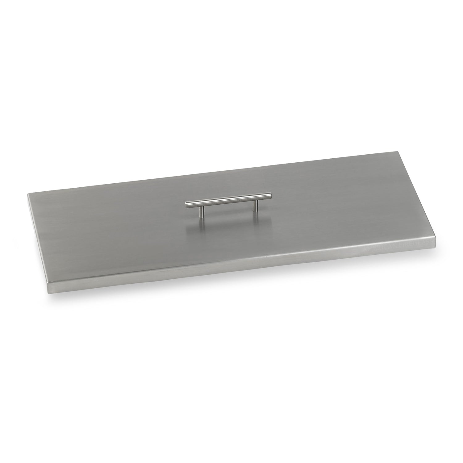 Rectangular stainless steel fire pit burner cover with central vent opening