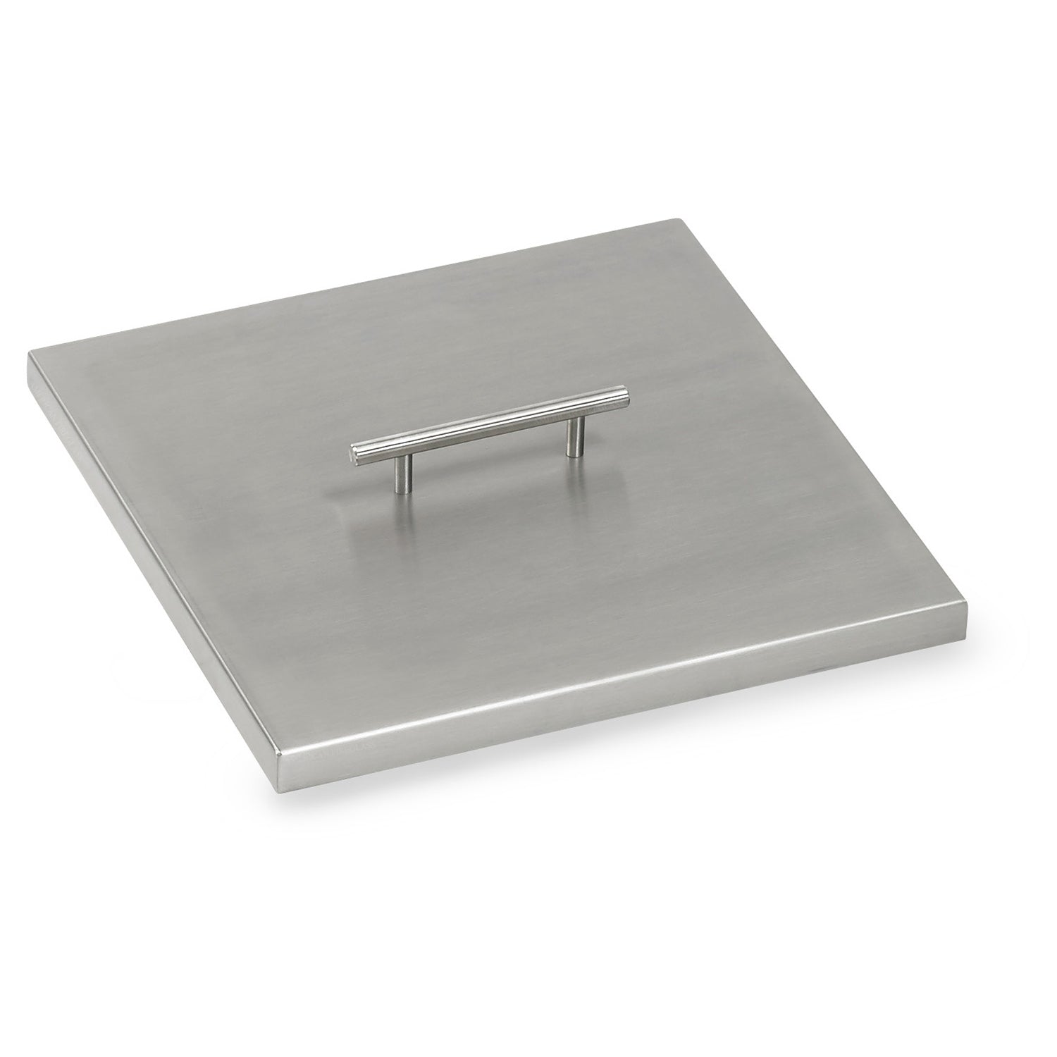 Stainless steel square fire pit burner cover with central handle bar