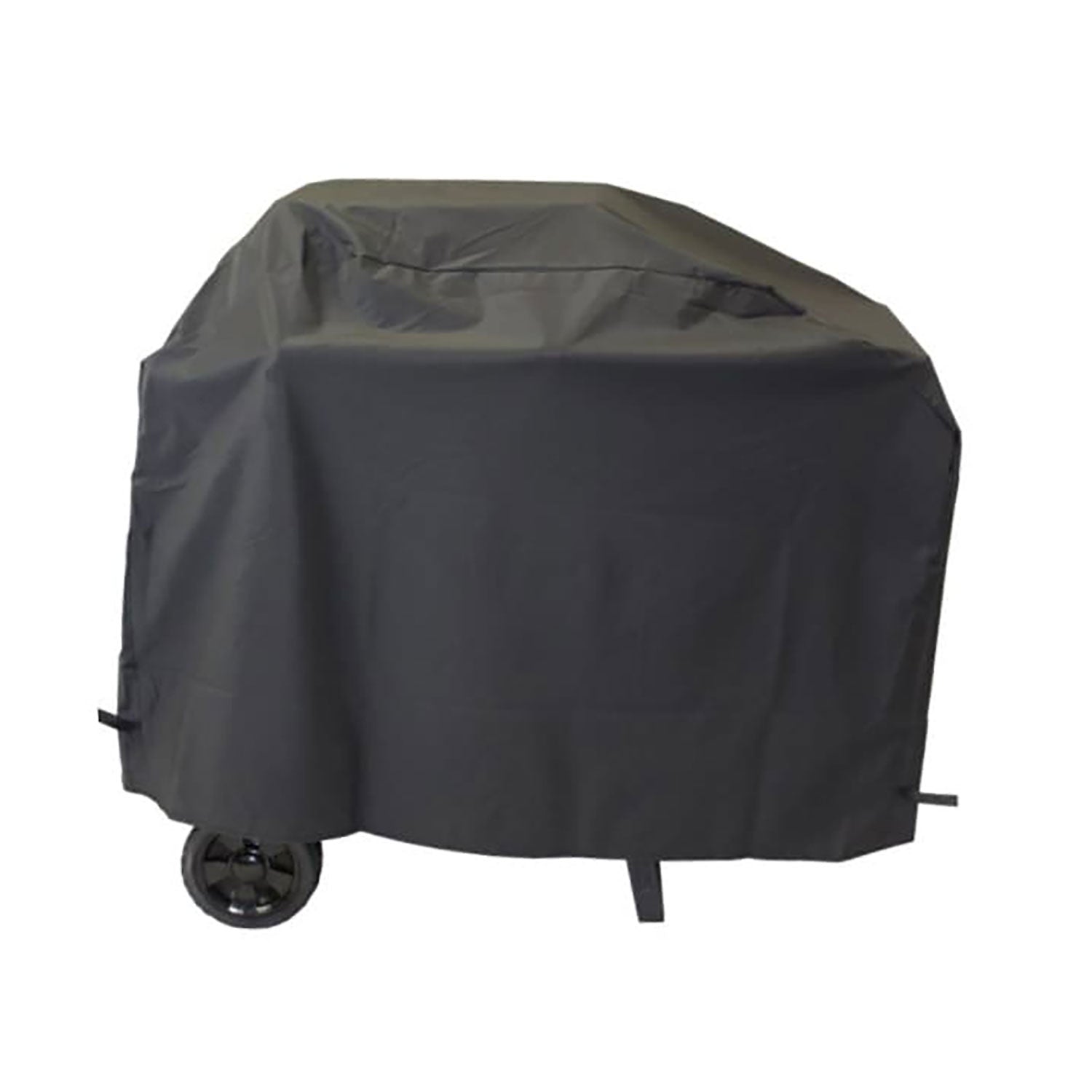 Vinyl grill cover in dark gray with full-length fit and tie straps