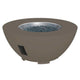 Taupe gas fire pit bowl with blue glass lava rocks and black ignition module