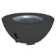 Black gas fire pit bowl with blue glass lava rocks and side burner control panel
