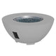 Gray bowl gas fire pit with blue glass rocks and side control panel