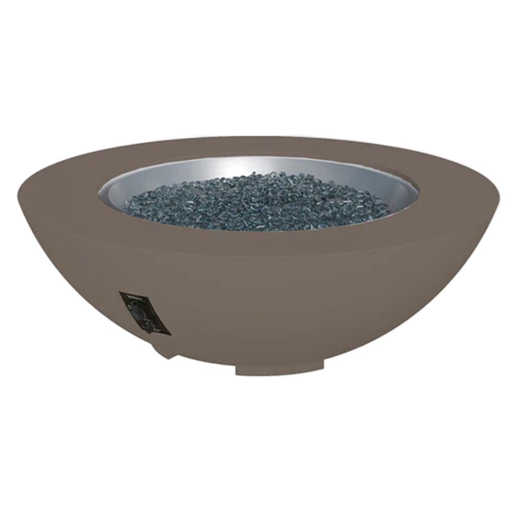 48-inch gas fire pit bowl in earth-stone exterior with blue glass fire media