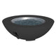 48-inch gas fire pit bowl in dark charcoal with black burner control panel and dark fire glass