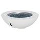 White gas fire pit bowl with black glass media and side knob controls