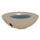 Beige bowl gas fire pit with blue-gray fire media and side control panel