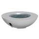 Light gray bowl gas fire pit with blue-gray fire media and side control panel