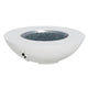 White bowl gas fire pit with dark lava rocks and front-side burner control