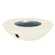 Cove bowl gas fire pit with white exterior and blue glass fire media