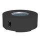 Round gas fire pit table with dark charcoal base, inset burner bowl with blue fire media