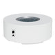 Round gas fire pit table in white with inset burner bowl and side control panel